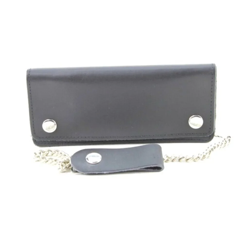 Men's Classic Genuine Premium Leather Snap Chain Trucker Biker Wallet Black NEW - Picture 7 of 9